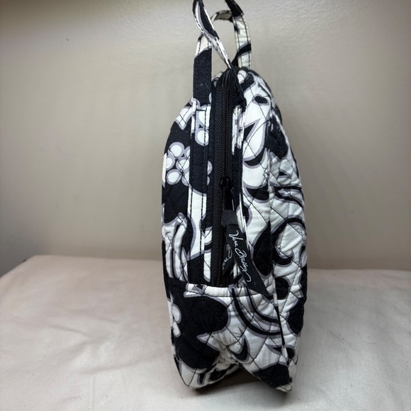 Vera Bradley Quilted Backpack Black White Floral Small Lunch Bag Cosmetic Travel - Picture 3 of 7